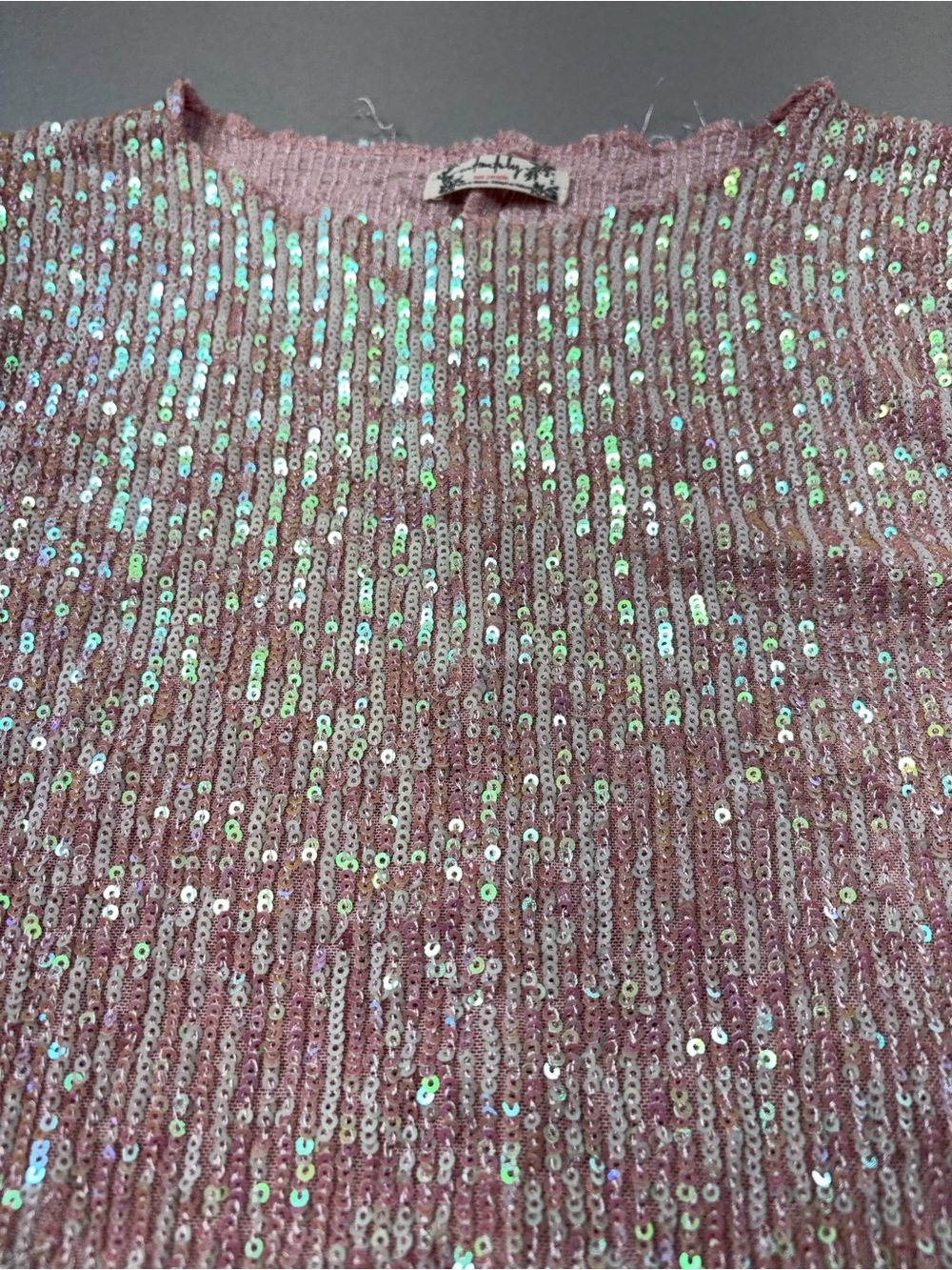 Intimately Free People Gold Rush Pink Iridescent Sequin Long Sleeve Top Sparkle